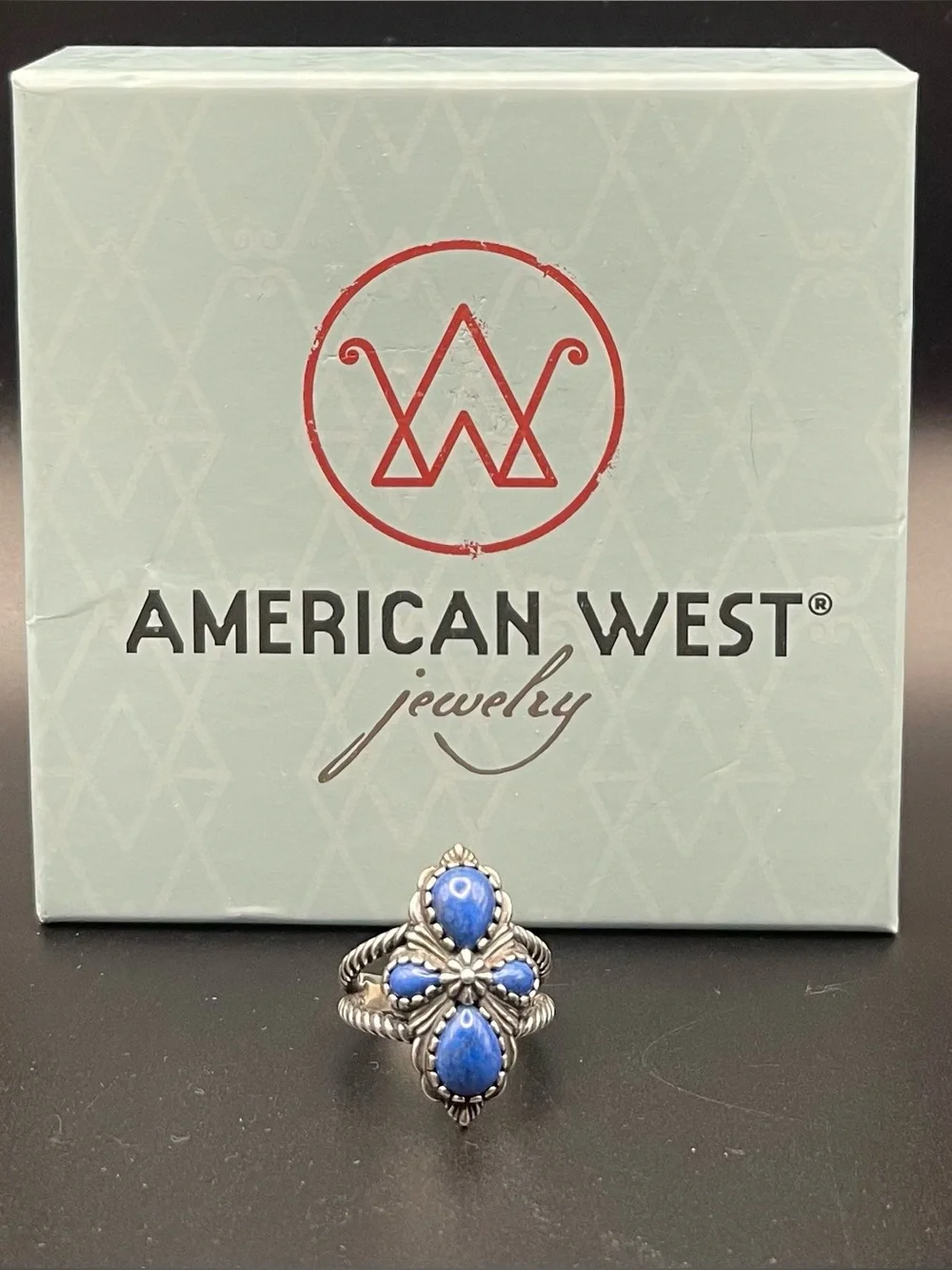 NWOT American West SS  blue lapis ring with/box pouch and care card , size 8